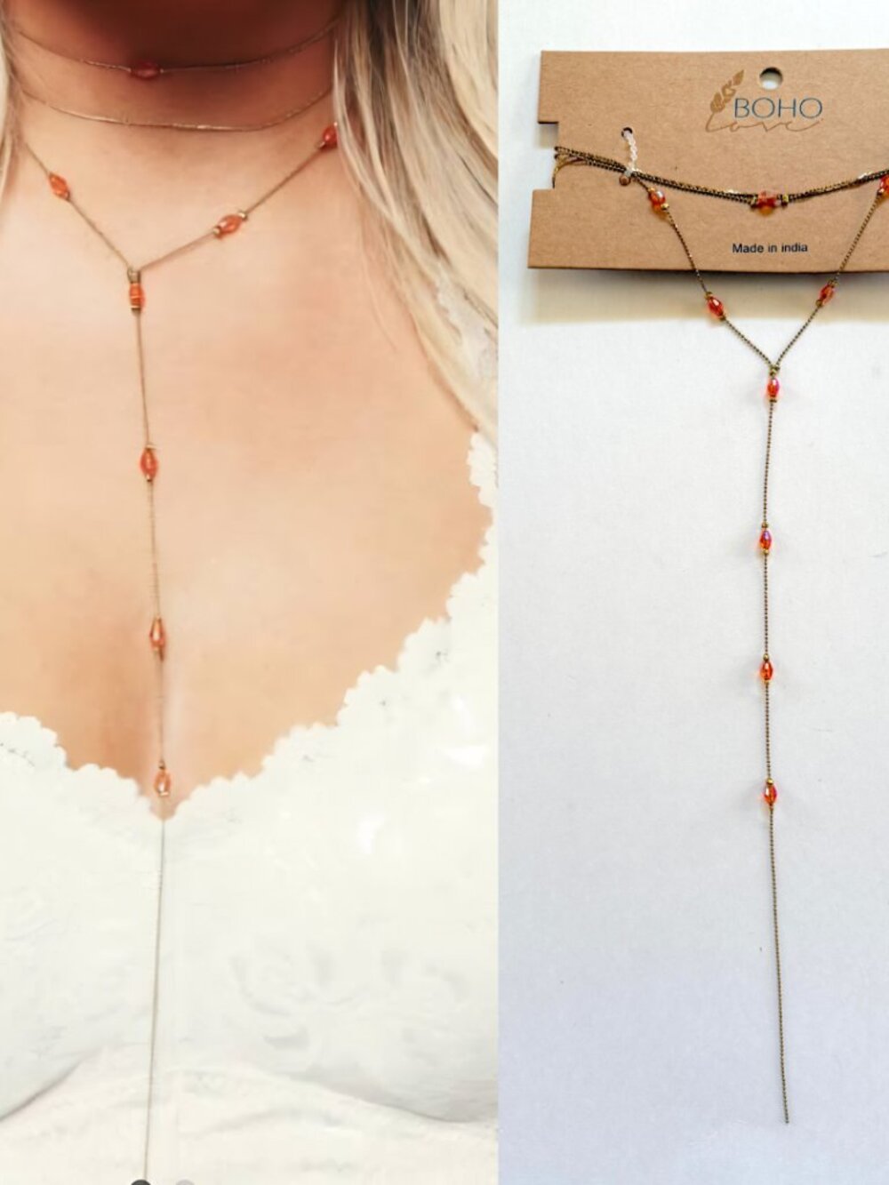 Boho Love Triple Strand Drop Choker Necklace NEW